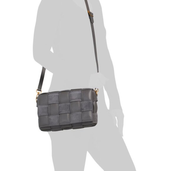 VIOLA CASTELLANI Cenere Suede Padded Woven Crossbody Made In Italy - Picture 6 of 8